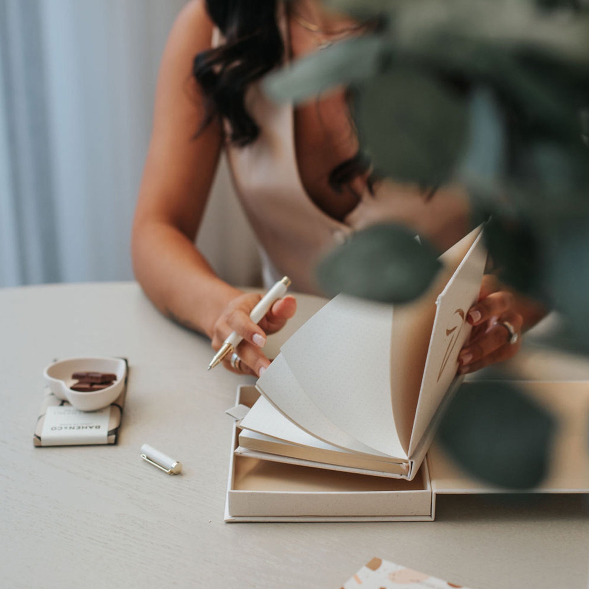 journal and chocolates for gift box